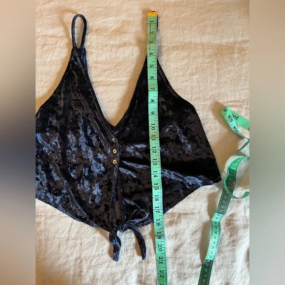 Free People -  Two Tie For You Crushed Velvet Knotted Cropped Cami - Navy - Picture 5 of 9